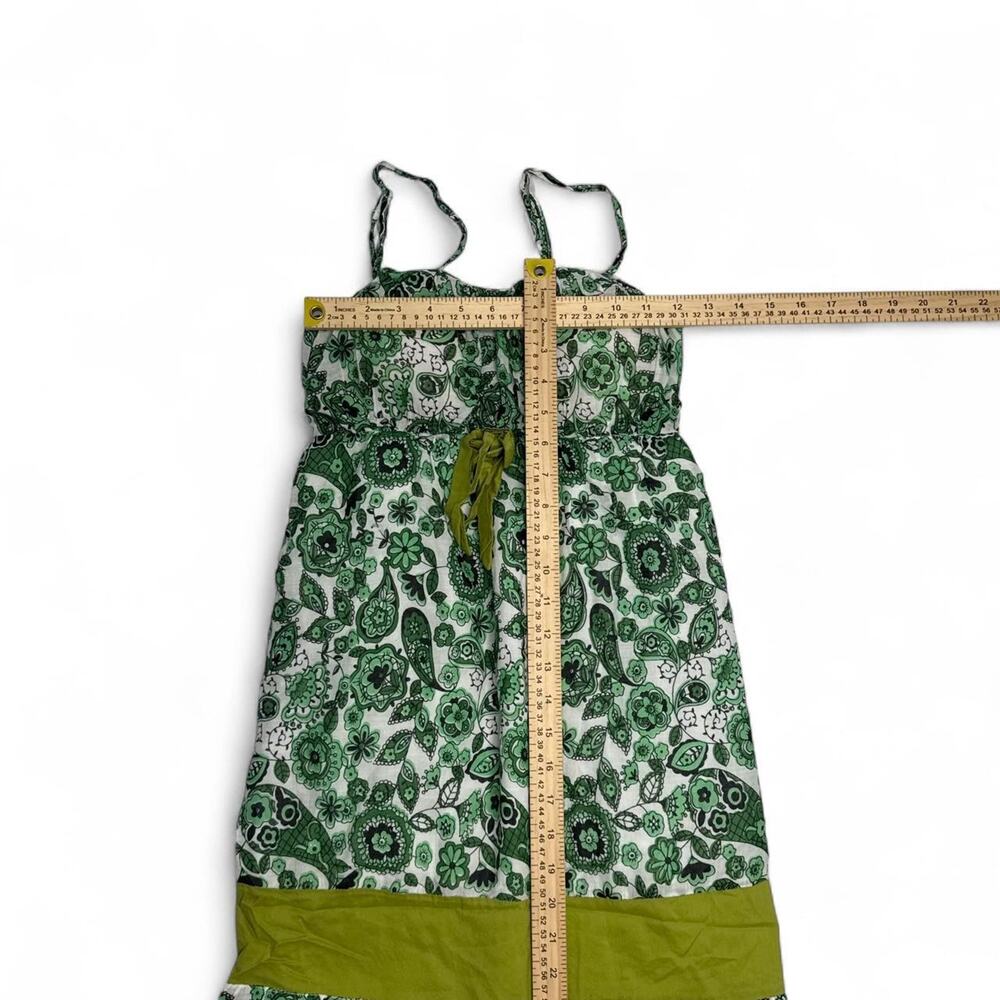 Tropical Summer Fairy core Green and white floral maxi dress yellow band size M - Picture 3 of 7
